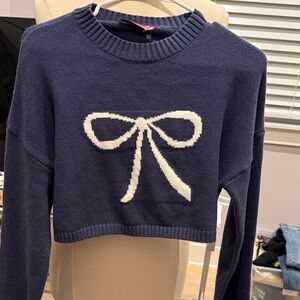 Edikted Navy Sweater with Cream Bow Accent